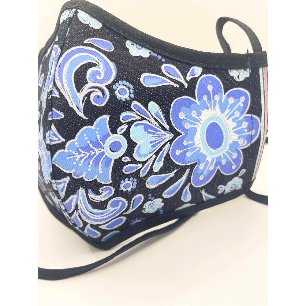Brighton Reversible Floral Face Mask Hand Painted Blue White Multi Color set - Picture 5 of 8